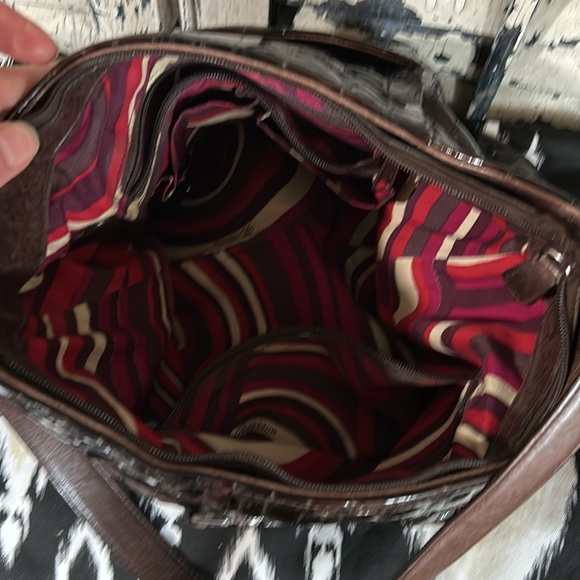 Brighton Patent Crocodile Vintage Croc Embossed Purse Brown Leather Shoulder Bag - Picture 12 of 14